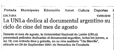La UNLa dedica al documental argentino su ciclo de cine del mes de agosto