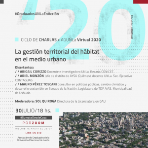 Invitan a charla sobre gestión territorial del hábitat en el medio urbano