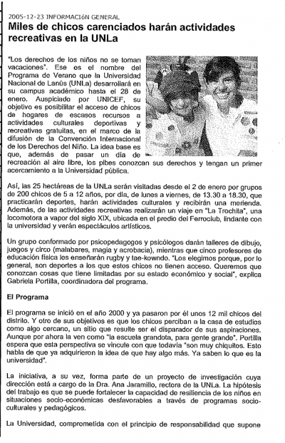 Miles de chicos carenciados harán actividades recreativas en la UNLa