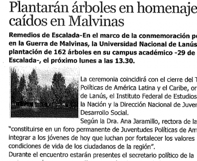 Plantarán árboles en homenaje a los veteranos y caídos en Malvinas