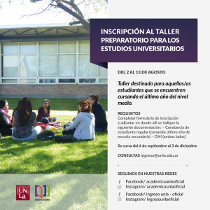 Inscripción al Taller Preparatorio para los Estudios Universitarios