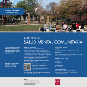 La Maestría en Salud Mental Comunitaria continúa recibiendo postulaciones para la nueva cohorte 2024