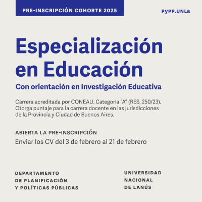 Inscripción abierta para la Especialización en Educación con orientación en Investigación Educativa