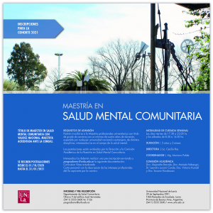 Abre inscripción para la Maestría en Salud Mental Comunitaria 2021