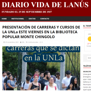 Presentación de carreras y cursos de la UNLa este viernes en la biblioteca popular Monte Chingolo