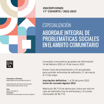 Inscripción a la Especialización en Abordaje Integral de las Problemáticas Sociales en el Ámbito Comunitario