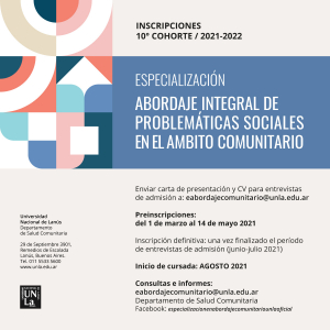 Inscripción para la Especialización en Abordaje integral de problemáticas sociales en el ámbito comunitario