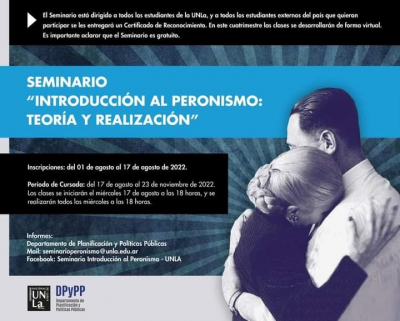Nuevo seminario virtual “Introducción al Peronismo: teoría y realización”