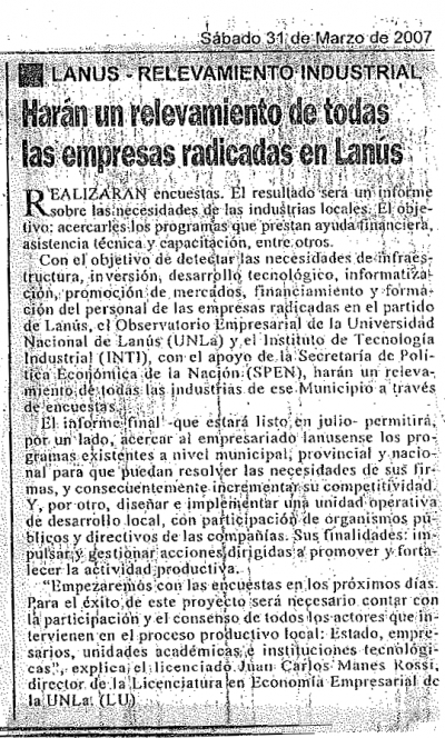 Harán un relevamiento de todas las empresas radicadas en Lanús