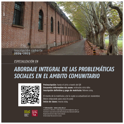 Abierta la inscripción para la Especialización en Abordaje integral de problemáticas sociales en el ámbito comunitario