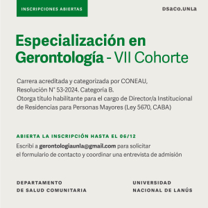 Especialización en Gerontología 2025: Apertura de inscripciones