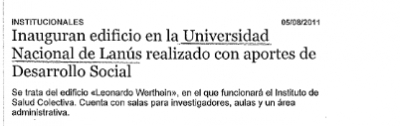 Inauguran edificio en la Universidad Nacional de Lanús realizado con aportes de Desarrollo Social