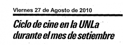 Ciclo de cine en la UNLa durante el mes de setiembre