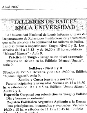 Talleres de bailes en la Universidad