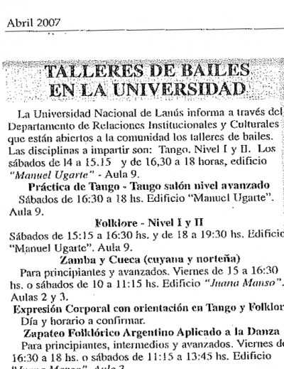 Talleres de bailes en la Universidad