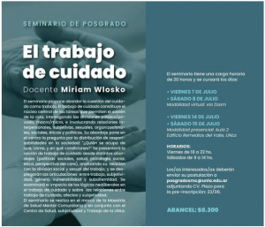 Abre inscripción para el seminario de posgrado &quot;El trabajo de cuidado&quot;