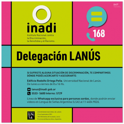 La UNLa cuenta con una delegación del Inadi para denunciar cualquier situación de discriminación