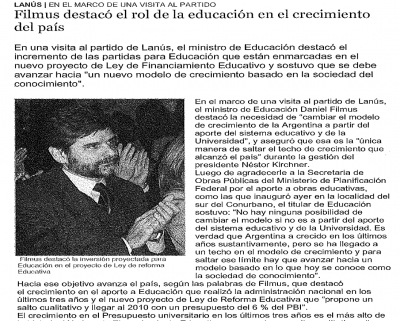 Filmus destacó el rol de la educación en el crecimiemto del país