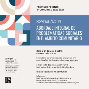 Preinscripción para el posgrado en Abordaje Integral de Problemáticas Sociales en el Ámbito Comunitario