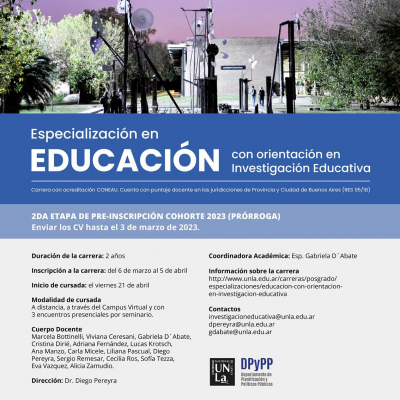 Hasta el 5 de abril se extiende la inscripción para la Especialización en Educación