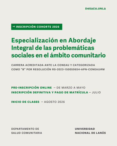 Inscripci&oacute;n para la Especializaci&oacute;n en Abordaje de las problem&aacute;ticas sociales en el &aacute;mbito comunitario