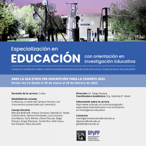 Abre segunda etapa de pre-inscripción para la Especialización en Educación