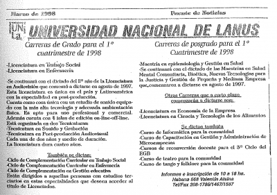 Carreras de Grado y Posgrado para el primer cuatrimestre 1998