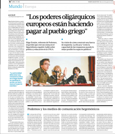 &quot;Los poderes oligárquicos europeos están haciendo pagar al pueblo griego&quot;