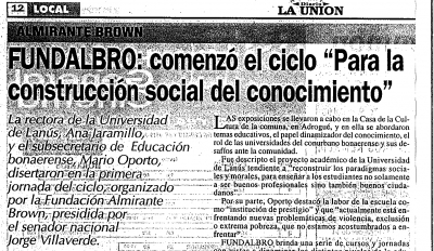FUNDALBRO:comenzó el cliclo &quot;Para la construcción social del conocimiento&quot;