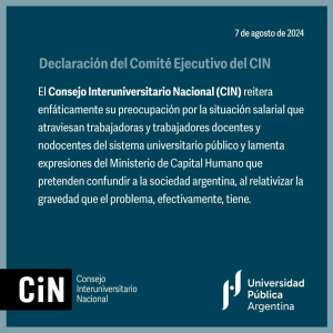 CIN: Declaración sobre situación salarial que atraviesan trabajadoras y trabajadores docentes y nodocentes