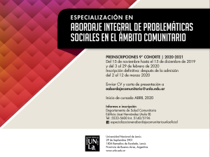 Abierta la inscripción a la Especialización en Abordaje Integral de las Problemáticas Sociales en el Ámbito Comunitario