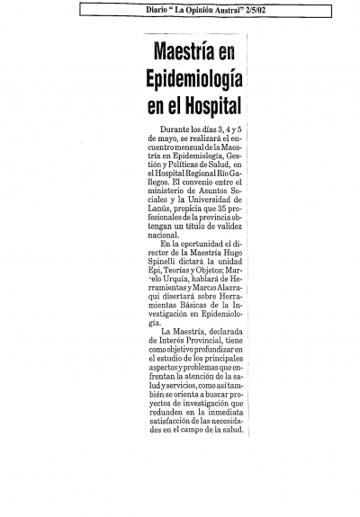 Maestría en Epidemiología en el Hospital