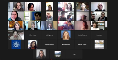 Captura de pantalla de la videoconferencia virtual con cuadr&iacute;cula de participantes del encuentro.