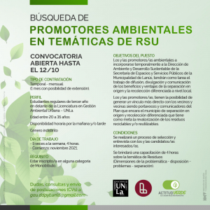 Búsqueda de Promotores Ambientales en temáticas de Residuos Sólidos Urbanos
