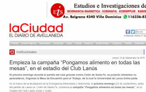 Empieza la campa&ntilde;a &ldquo;Pongamos alimento en todas las mesas&rdquo;, en el estadio del Club Lan&uacute;s