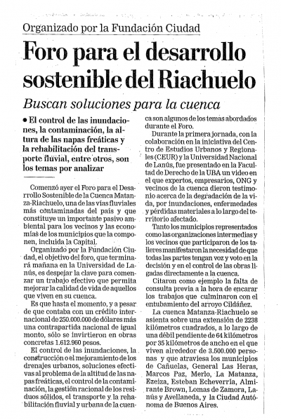 Foro para el desarrollo sostenible del Riachuelo