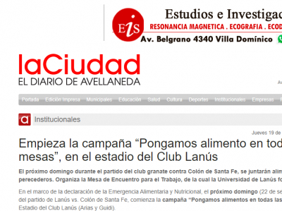Empieza la campaña “Pongamos alimento en todas las mesas”, en el estadio del Club Lanús