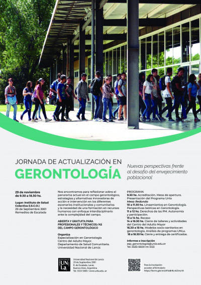 Convocan a jornada de actualización en Gerontología