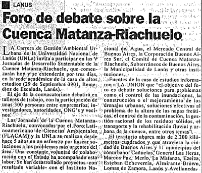 Foro de debate sobre la Cuenca Matanza-Riachuelo