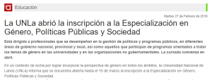 La UNLa abrió la inscripción a la Especialización en Género, Políticas Públicas y Sociedad