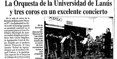 La Orquesta de la Universidad de Lanús y tres coros en un excelente concierto