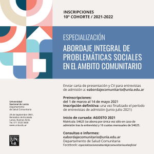 Comenzó la preinscripción de la Especialización en Abordaje de Problemáticas Sociales