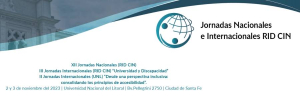 Banner de Jornadas Nacionales e Internacionales RID CIN: XII Jornadas Nacionales y III Internacionales "Universidad y Discapacidad", 2 y 3 de noviembre de 2023 en la UNL, Santa Fe.